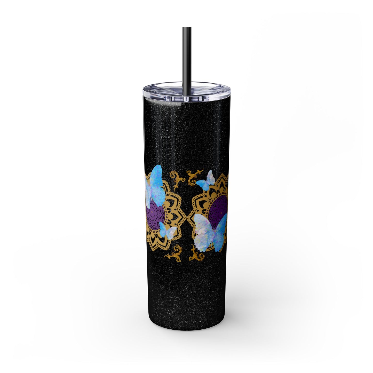 Blue Iceberg Mandala Skinny Tumbler with Straw, 20oz