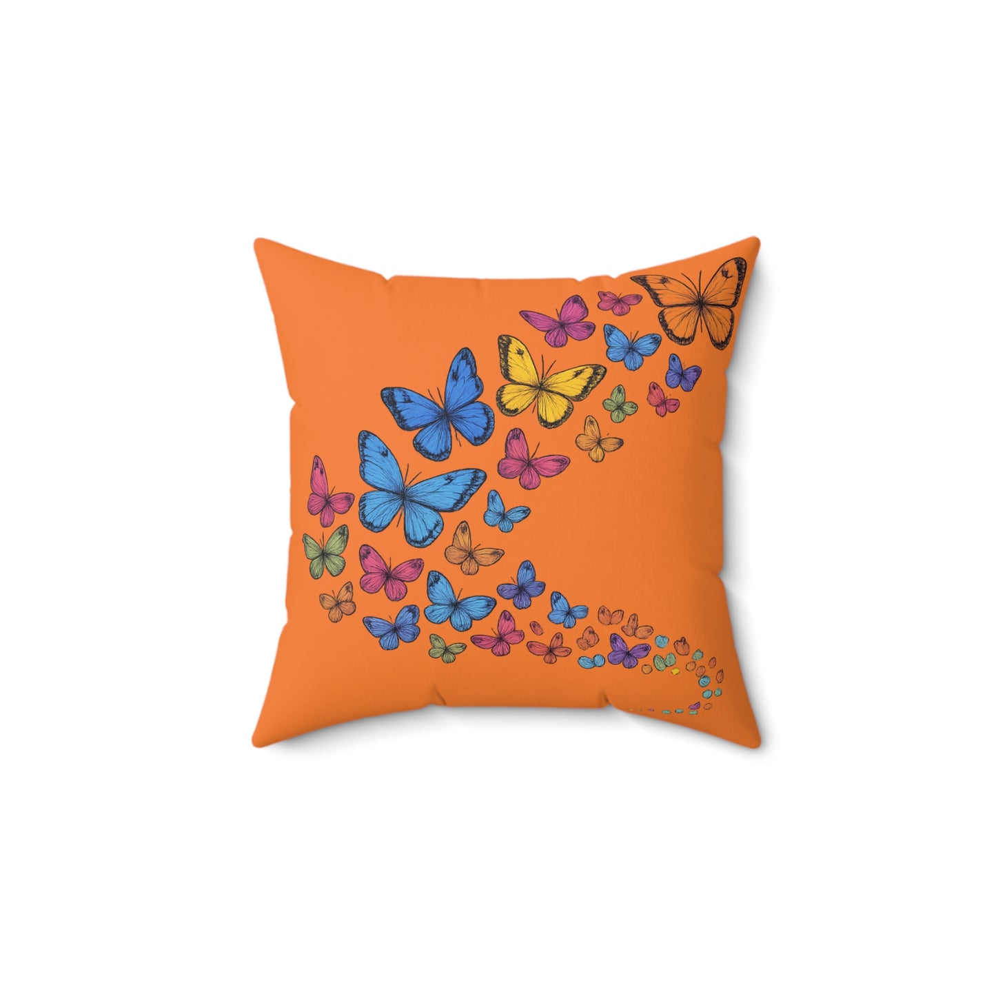 Orange Butterfly Swarm Pillow, Butterfly Print Square Pillow, Decorative Throw Pillows, Home Accent Cushion, Gift for Butterfly Lovers, Spring Decor
