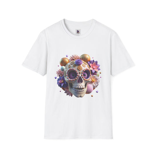 Colorful Sugar Skull Pastel Art Unisex Softstyle T-Shirt, Colorful Tee, Cute Graphic Shirt