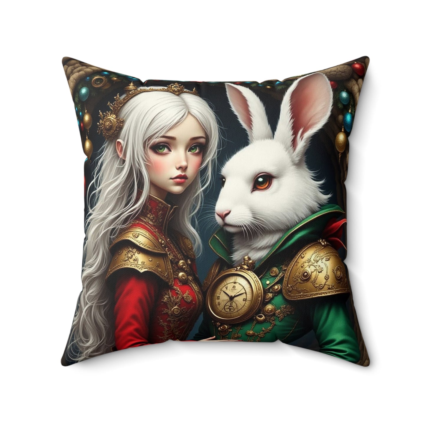 Fantasy Adventure Square Pillow with Rabbit and Girl Design, Decorative Pillow, Home Decor, Cosplay Accent, Gift for Fans