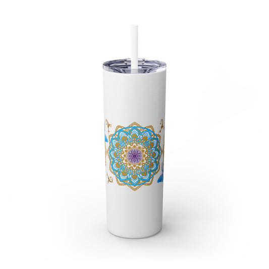 Blue Iceberg Mandala Skinny Tumbler with Straw, 20oz