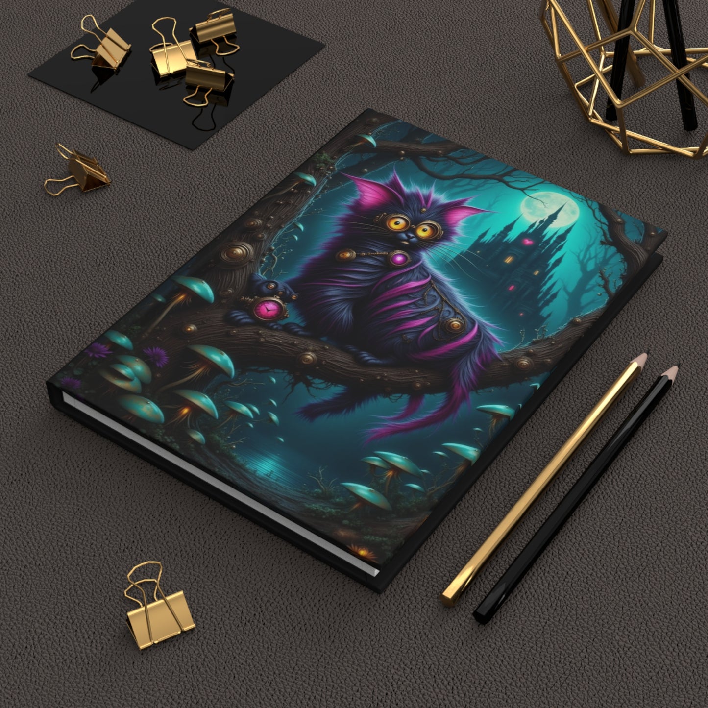 Mystical Cat Hardcover Journal, Spooky Notebook for Cat Lovers, Gift for Halloween, Journal for Writing & Sketching