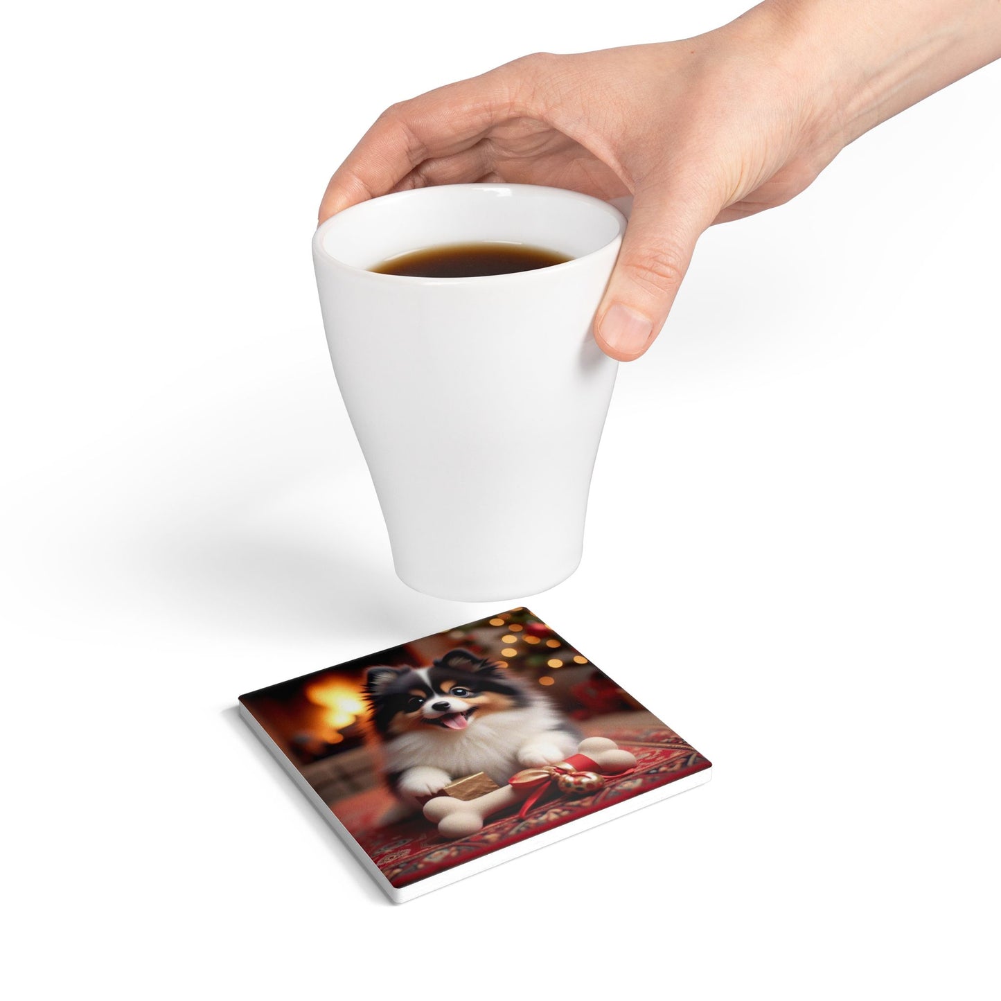 Puppy Love Ceramic Coaster, Cute Dog Decor, Pet Lover Gift, Home Accessories, Christmas Gift, Dog-Themed Coaster