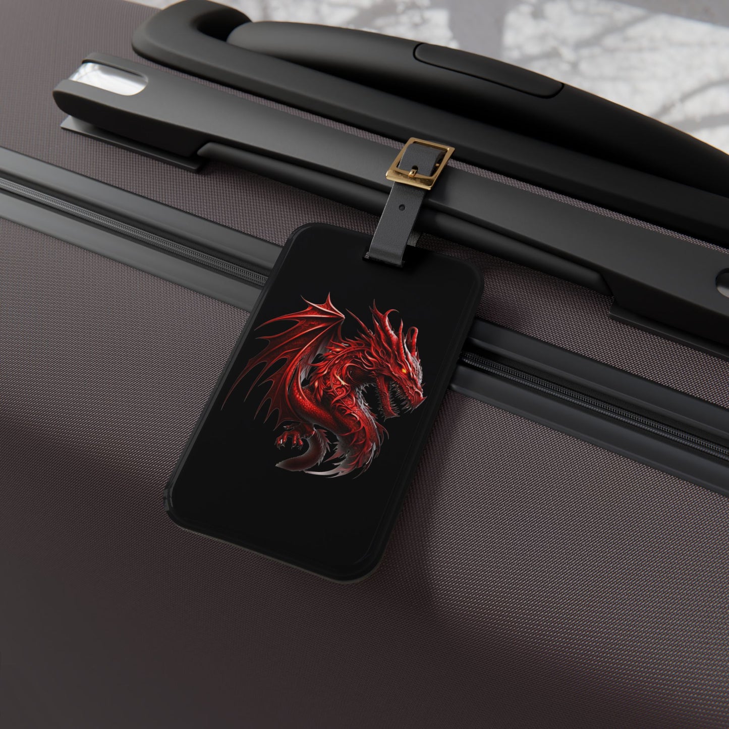 Red Dragon Luggage Tag, Fantasy Travel Accessory, Personalized Baggage Tag, Dragon Lover Gift, Unique Gift for Travelers