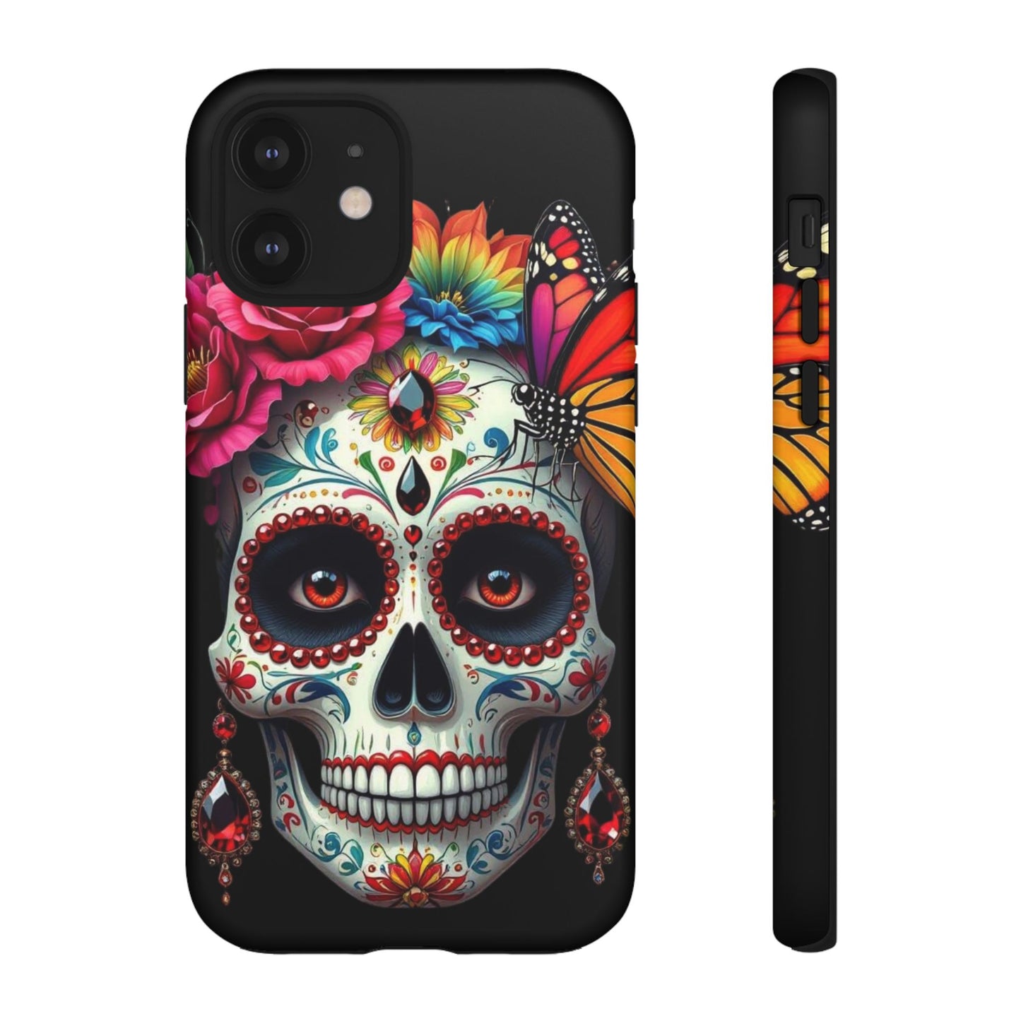 Colorful Sugar Skull Phone Case, Day of the Dead Case, Floral Phone Cover, Flower Skull Design, Edgy Phone Accessory