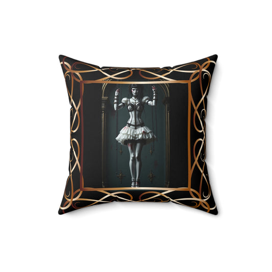 Vintage Puppet Art Square Pillow, Decorative Cushion, Unique Home Decor, Boho Throw Pillow, Gift for Art Lovers