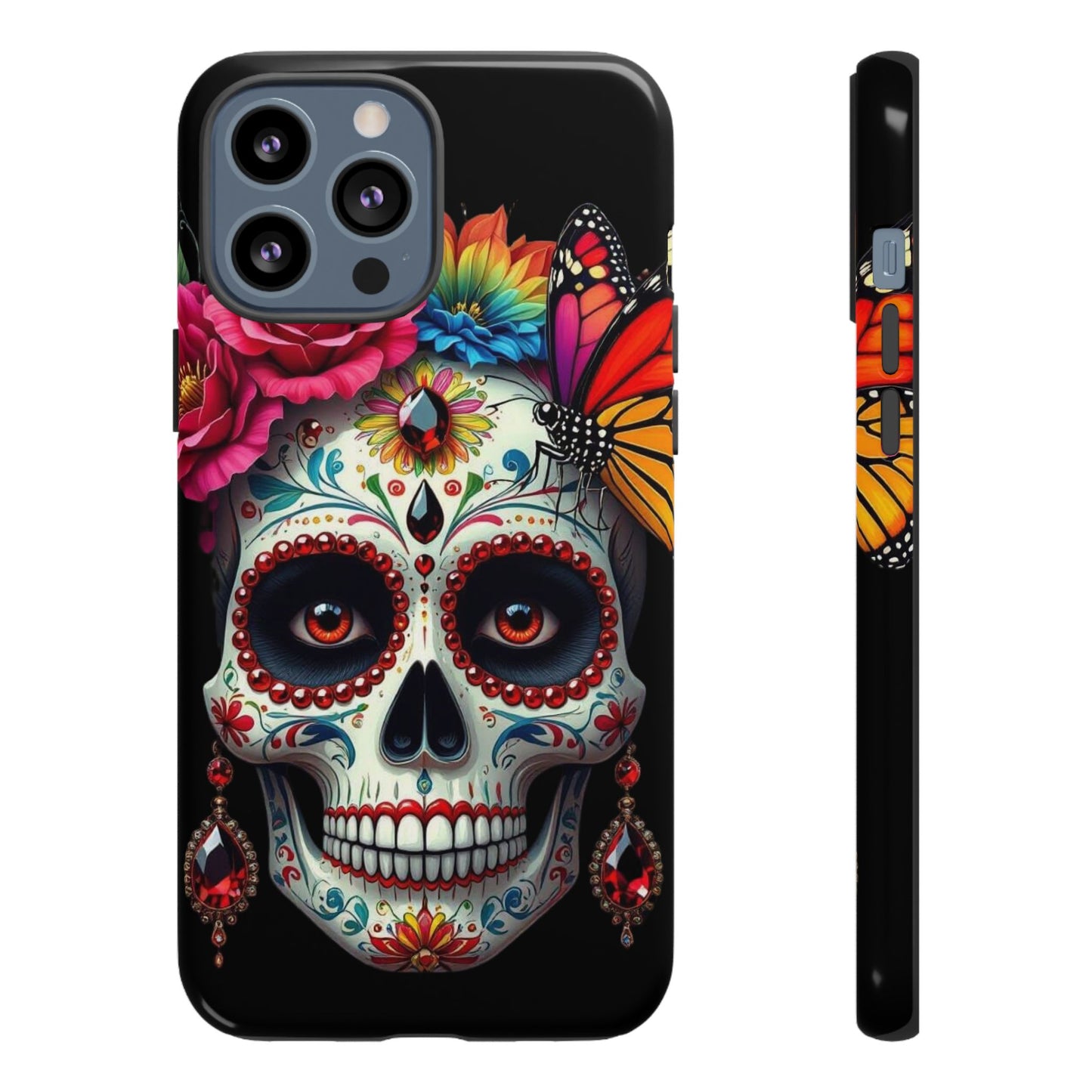 Colorful Sugar Skull Phone Case, Day of the Dead Case, Floral Phone Cover, Flower Skull Design, Edgy Phone Accessory
