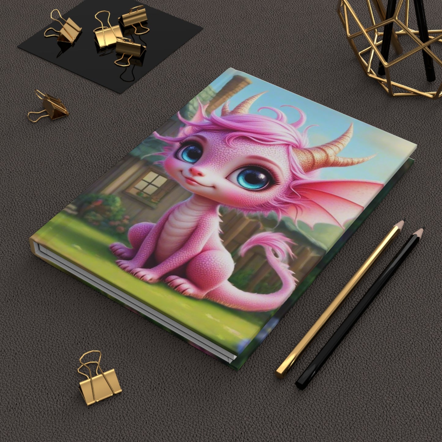 Whimsical Pink Dragon Hardcover Journal, Cute Dragon Diary, Fantasy Journal, Gift for Kids, Dreamy Notebook, Creative Writing
