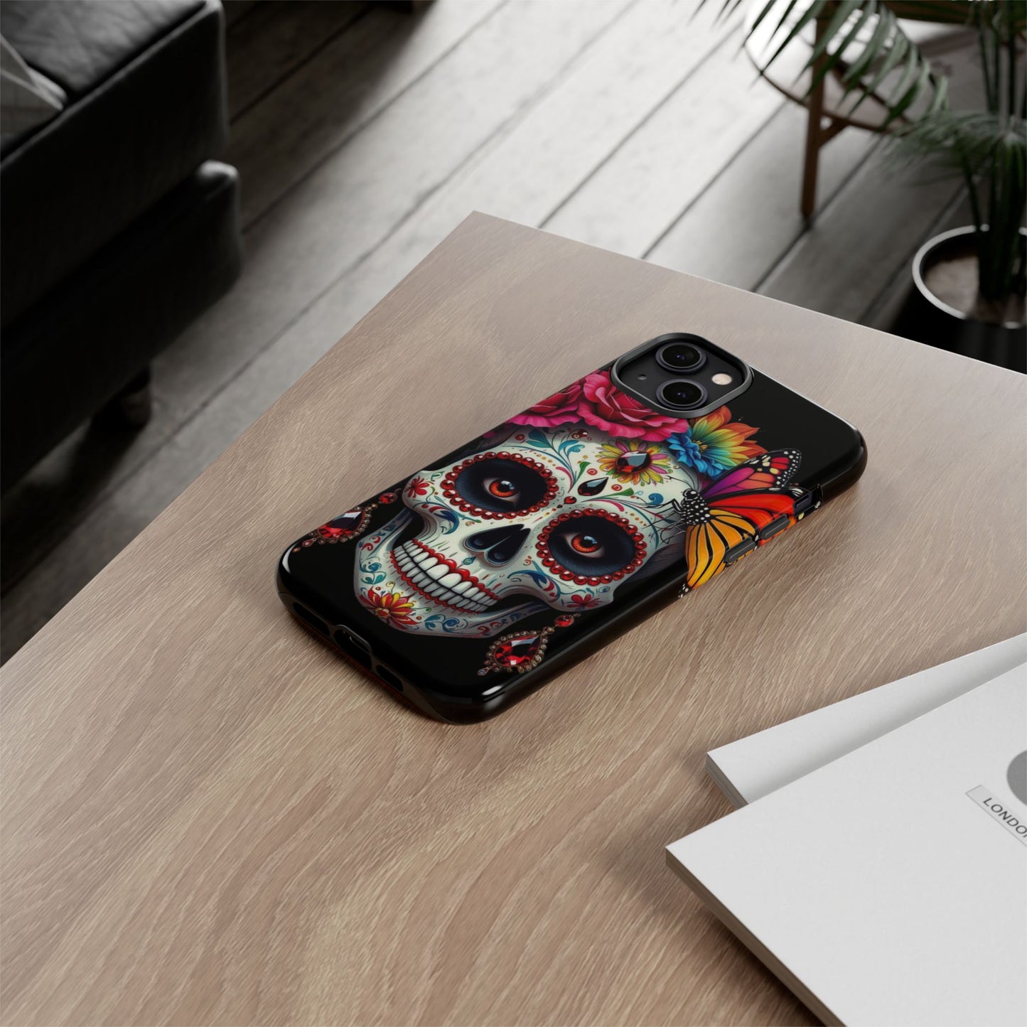 Colorful Sugar Skull Phone Case, Day of the Dead Case, Floral Phone Cover, Flower Skull Design, Edgy Phone Accessory