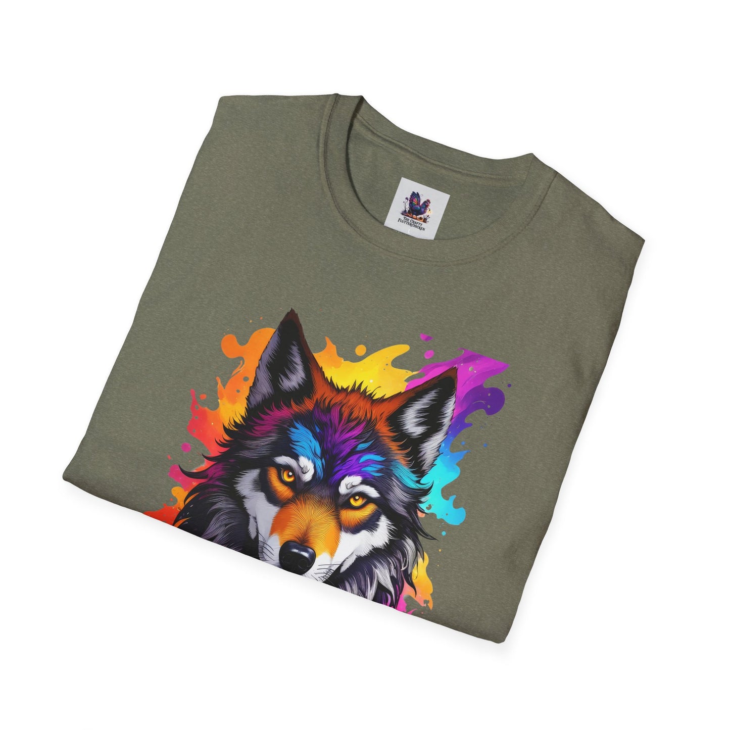 Colorful Wolf Art Unisex Softstyle T-Shirt, Animal Lover Gift, Colorful Tee, Nature-Inspired Apparel, Cute Graphic Shirt