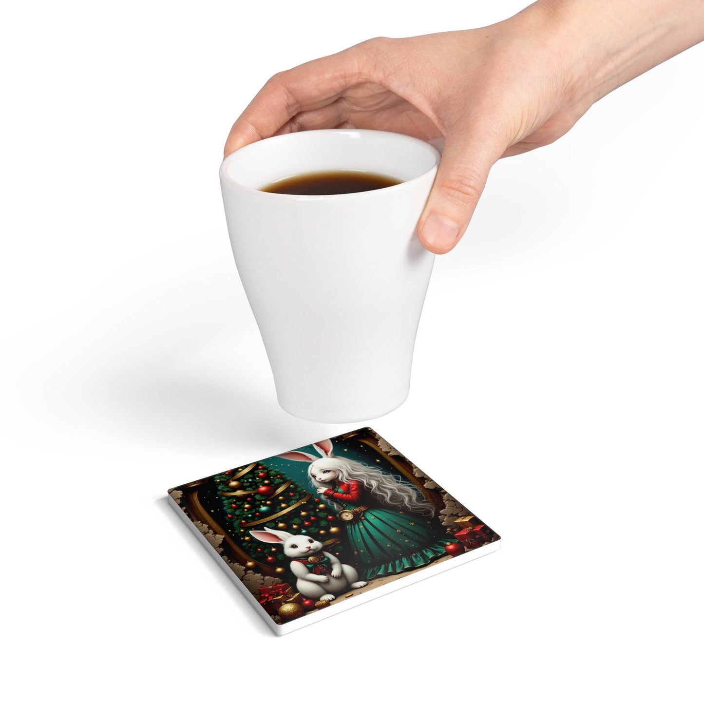 Whimsical Christmas Bunny Ceramic Coaster - Cute Holiday Decor, Festive Home Accessory, Gift for Rabbit Lovers, Christmas Tableware, [...]