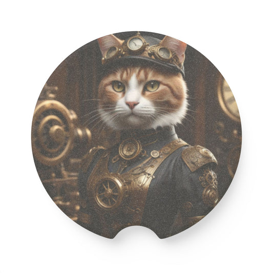 Steampunk Cat Car Coaster, Unique Drink Holder, Car Accessory, Gift for Cat Lovers, Home Decor, Vintage Style