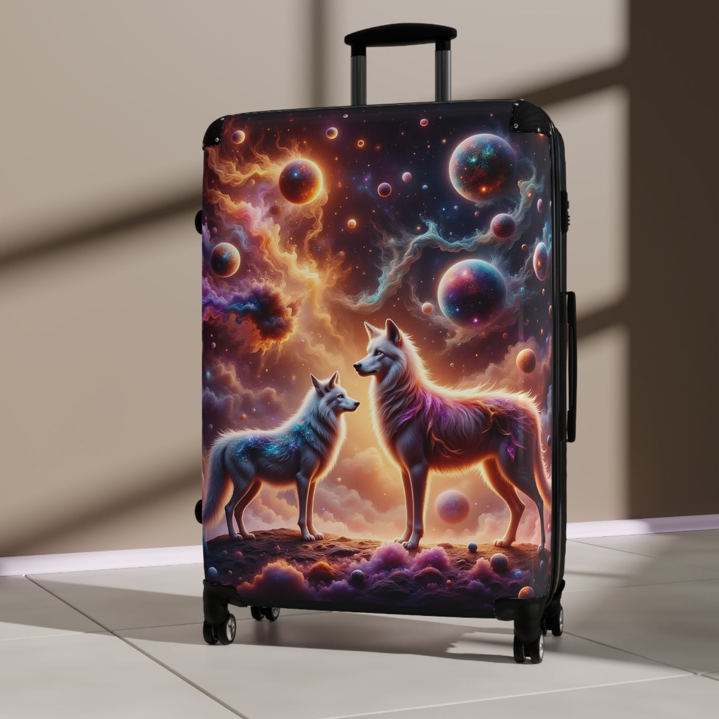 Celestial Wolves Suitcase - Unique Travel Luggage, Cosmic Dog Theme, Perfect for Adventurers, Gifts for Him/Her, Animal Lover Travel Gear