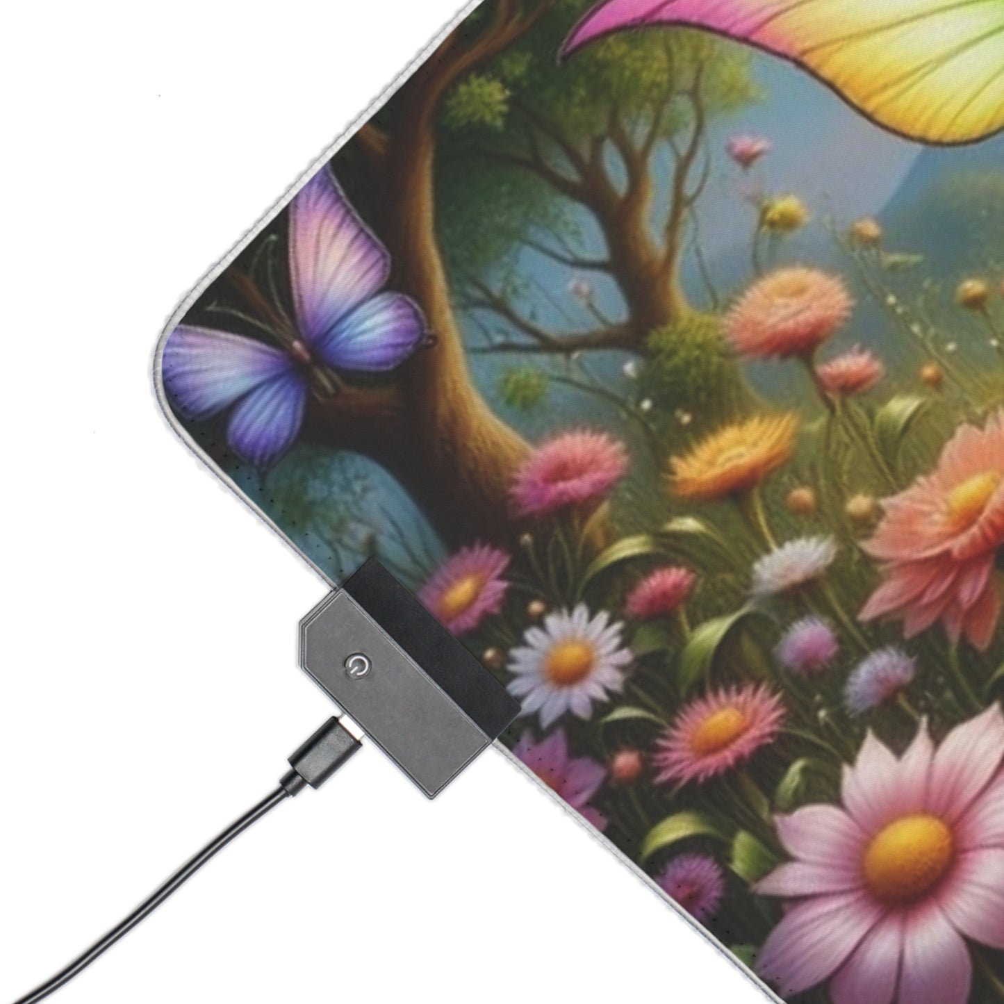 LED Gaming Mouse Pad with Enchanting Fairy Design, RGB Lighted Desk Mat, Gaming Setup Decor, Butterfly Theme Mousepad