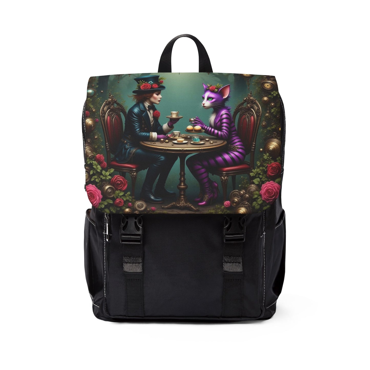 Mad Hatter Backpack Art Print, Unique Shoulder Bag for Everyday Use, Gift for Artists, Boho School Bag, Trendy Travel Pack