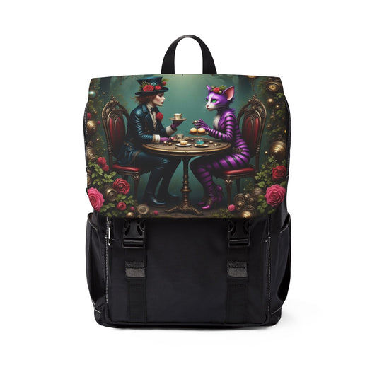 Mad Hatter Backpack Art Print, Unique Shoulder Bag for Everyday Use, Gift for Artists, Boho School Bag, Trendy Travel Pack