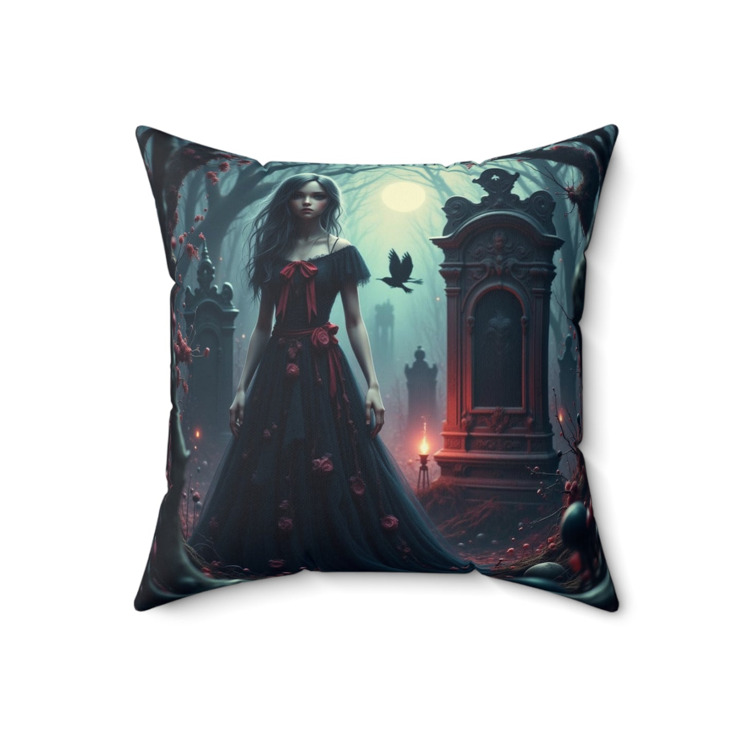 Gothic Fantasy Art Pillow, Decorative Cushion Cover, Home Décor, Spooky Atmosphere, Halloween Decor, Gift for Dark Aesthetics