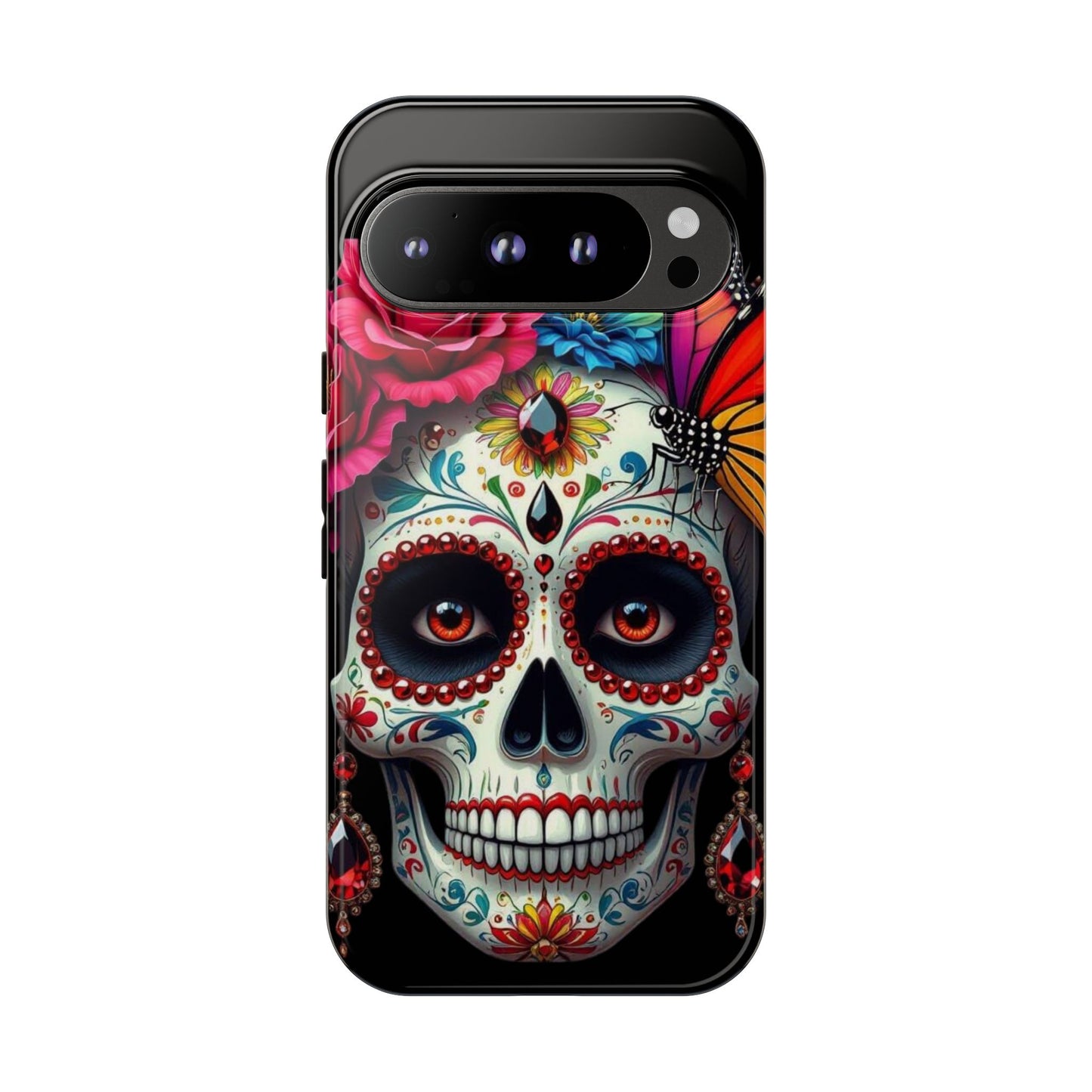 Colorful Sugar Skull Phone Case, Day of the Dead Case, Floral Phone Cover, Flower Skull Design, Edgy Phone Accessory