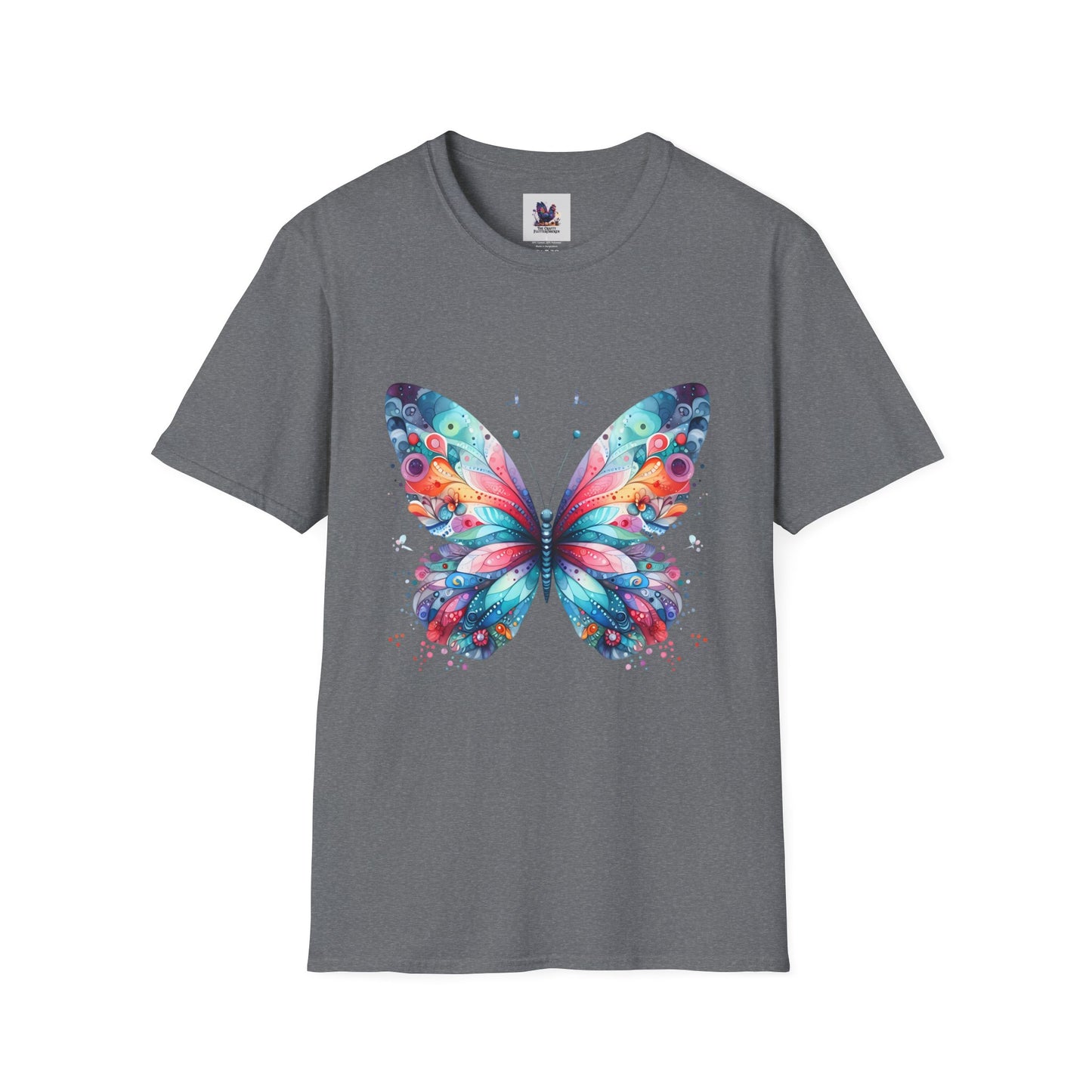 Colorful Butterfly Art Unisex Softstyle T-Shirt, Colorful Tee, Nature-Inspired Apparel, Cute Graphic Shirt