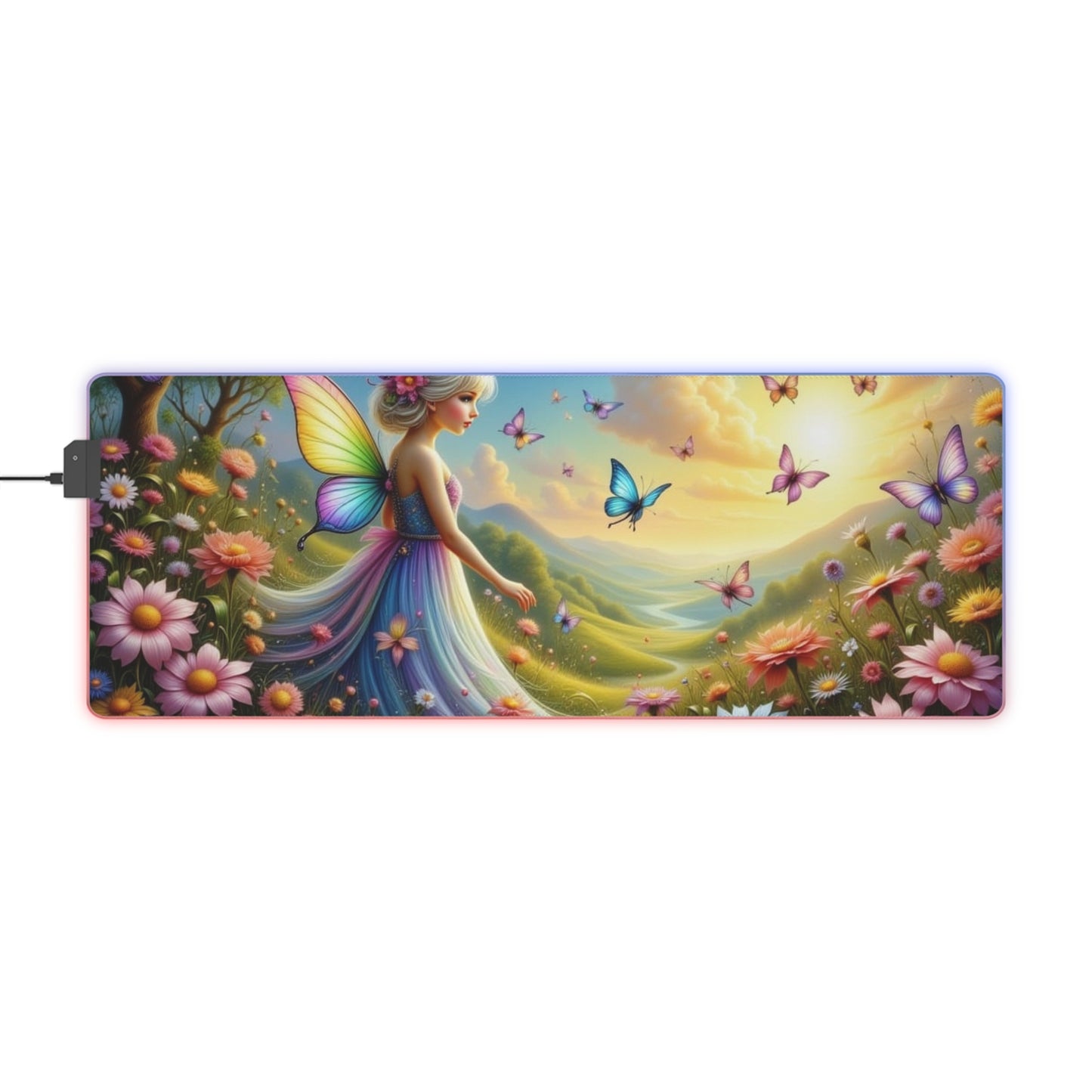 LED Gaming Mouse Pad with Enchanting Fairy Design, RGB Lighted Desk Mat, Gaming Setup Decor, Butterfly Theme Mousepad