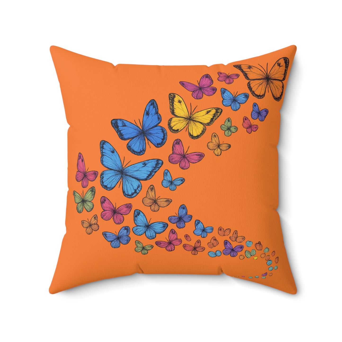 Orange Butterfly Swarm Pillow, Butterfly Print Square Pillow, Decorative Throw Pillows, Home Accent Cushion, Gift for Butterfly Lovers, Spring Decor