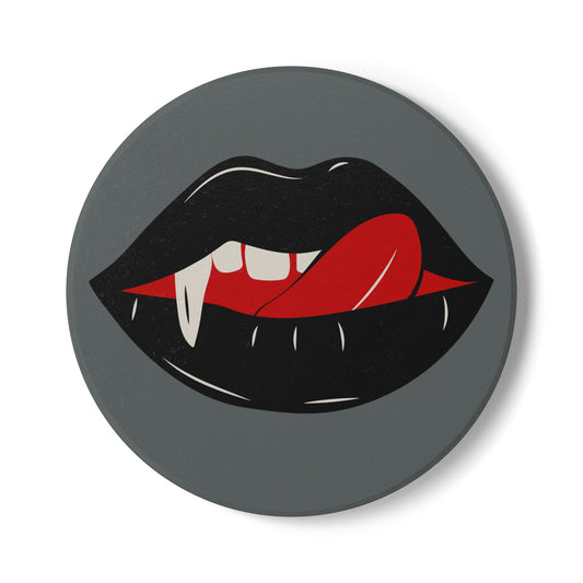 Vampire Lip Ceramic Coaster - Gothic Home Decor, Halloween Party Decor, Unique Gift, Coffee Table Accessory, Kitchen Decor