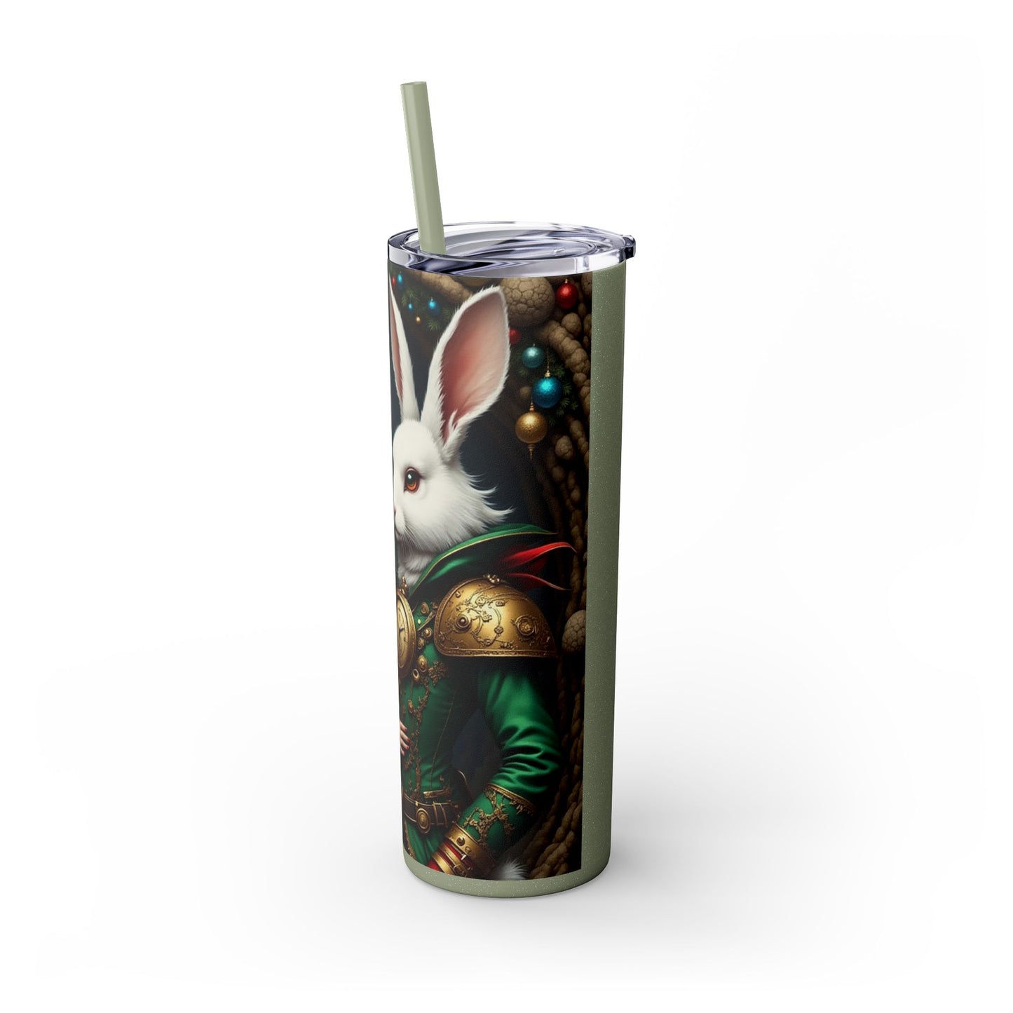 Whimsical Winter Skinny Tumbler with Rabbit Design, Christmas Gift, Holiday Drinkware, Fun Travel Mug, Cute Beverage Container