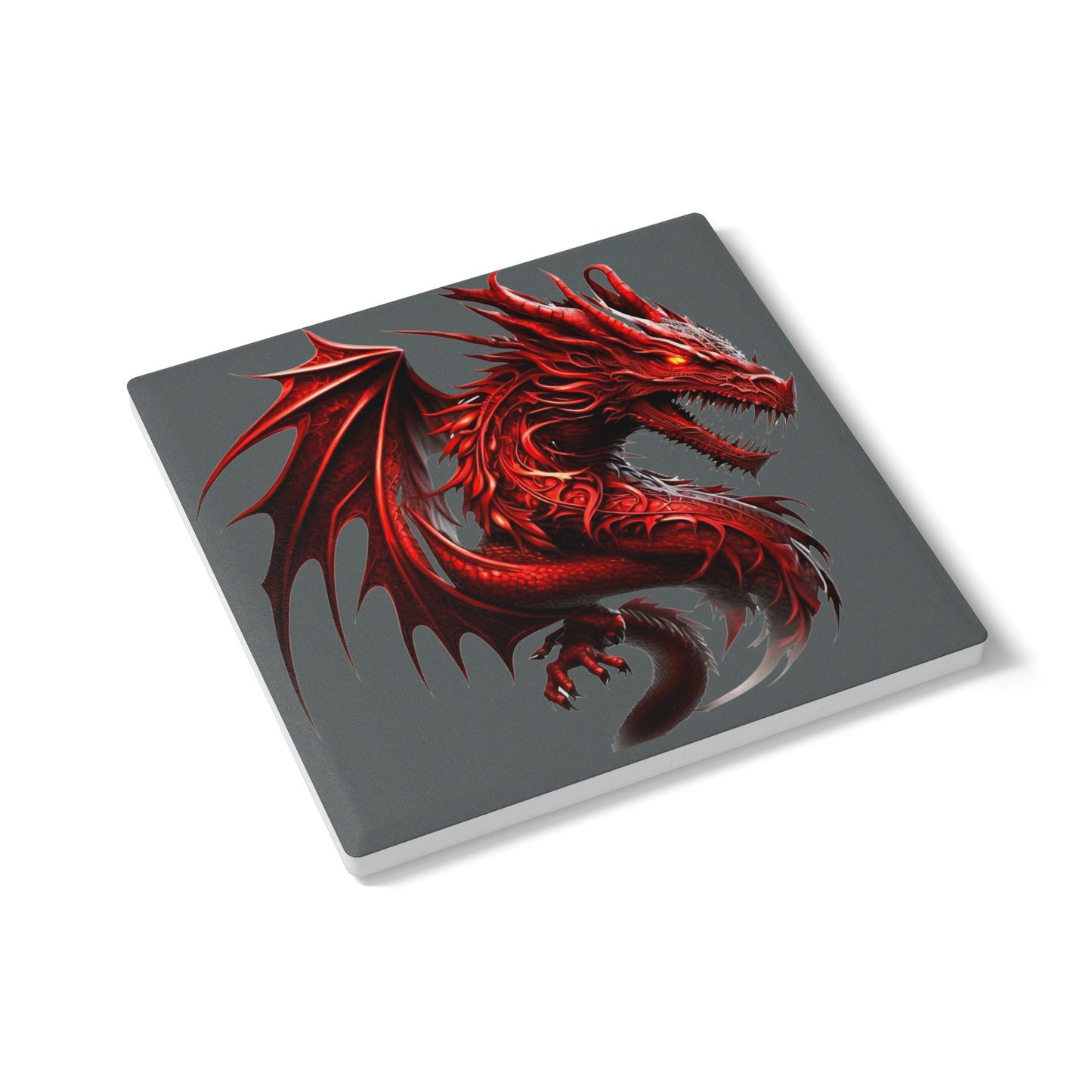 Fantasy Dragon Ceramic Coaster, Unique Home Decor, Table Protector, Gift for Gamers, Medieval Theme, Red Dragon Artwork