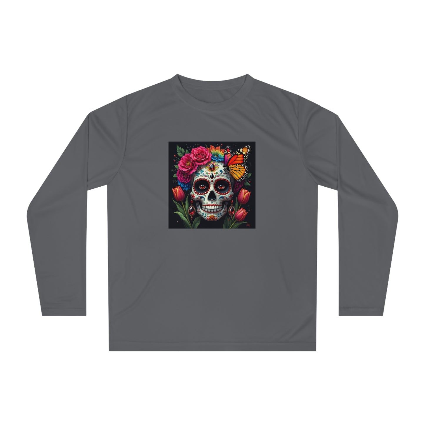 Skull and Butterfly Graphic Performance Long Sleeve Shirt | Fitness Wear, Casual Style, Gift for Her, Halloween Apparel, Day of the [...]
