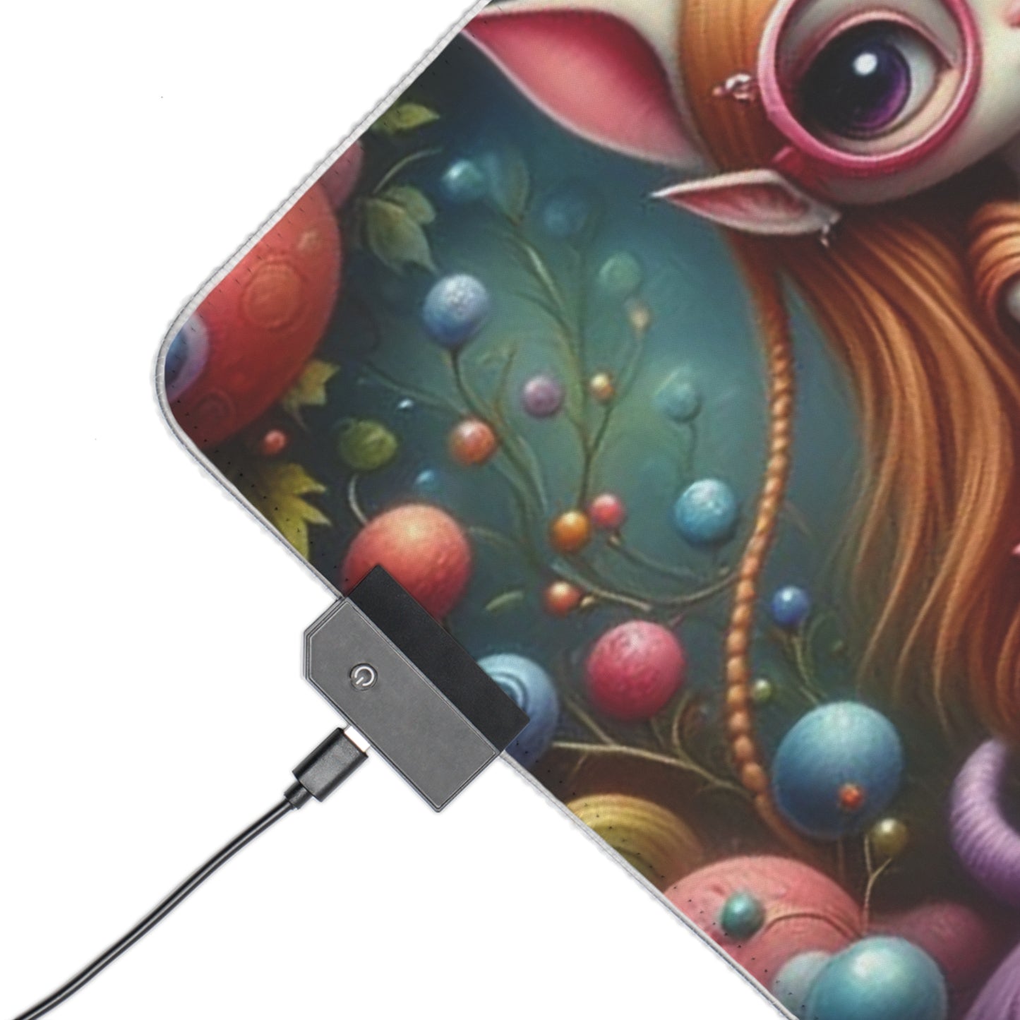 LED Whimsical Gaming Mouse Pad Featuring Playful Fairies and Cat, Alice in Wonderland theme