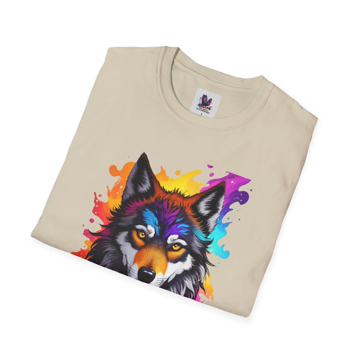 Colorful Wolf Art Unisex Softstyle T-Shirt, Animal Lover Gift, Colorful Tee, Nature-Inspired Apparel, Cute Graphic Shirt