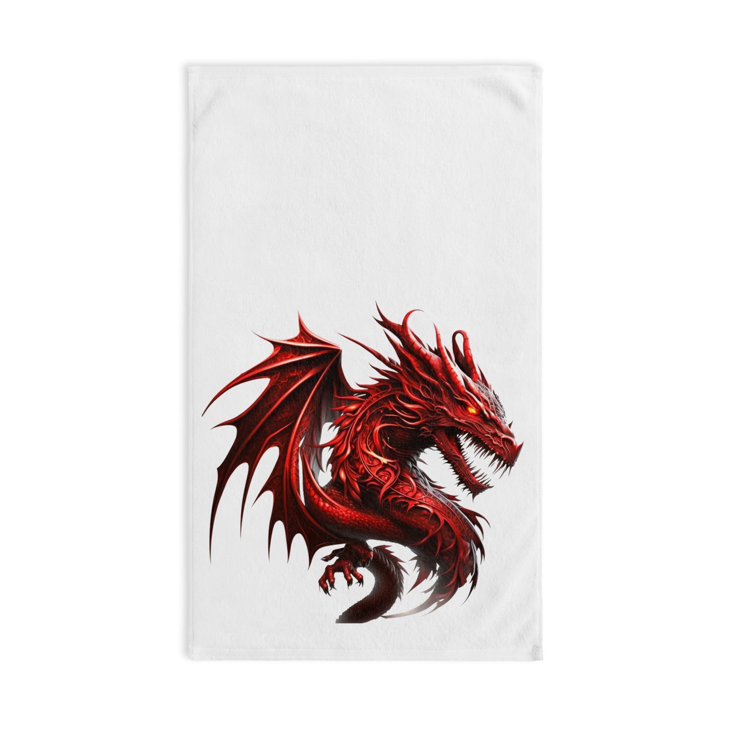 Fierce Red Dragon Hand Towel, Fantasy Dragon Decor, Gift for Gamers, Unique Kitchen Towel, Bathroom Accessories