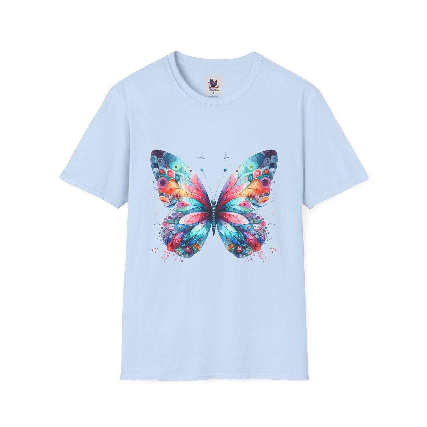 Colorful Butterfly Art Unisex Softstyle T-Shirt, Colorful Tee, Nature-Inspired Apparel, Cute Graphic Shirt