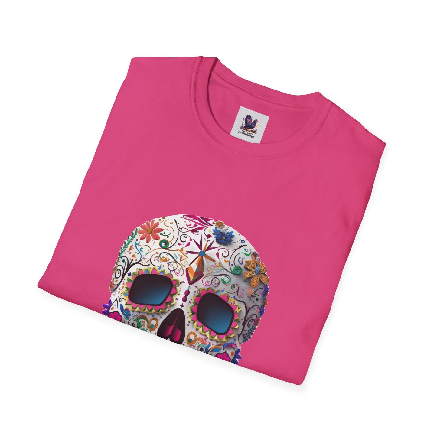 Colorful Sugar Skull Art Unisex Softstyle T-Shirt, Colorful Tee, Cute Graphic Shirt