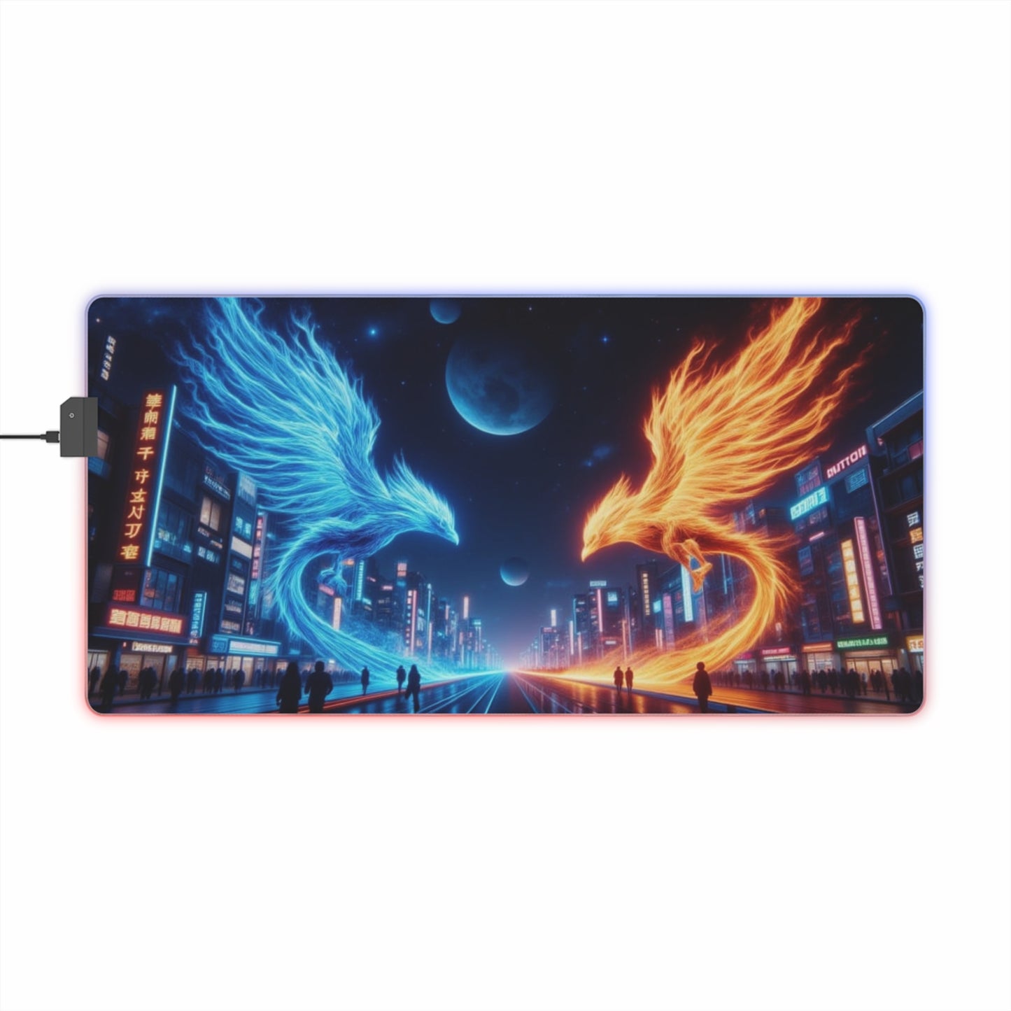 LED Gaming Mouse Pad with Neon Phoenix Design, PC Accessories for Gamers, RGB Customizable Desk Mat, Gift for Gamers, Gaming Setup Decor