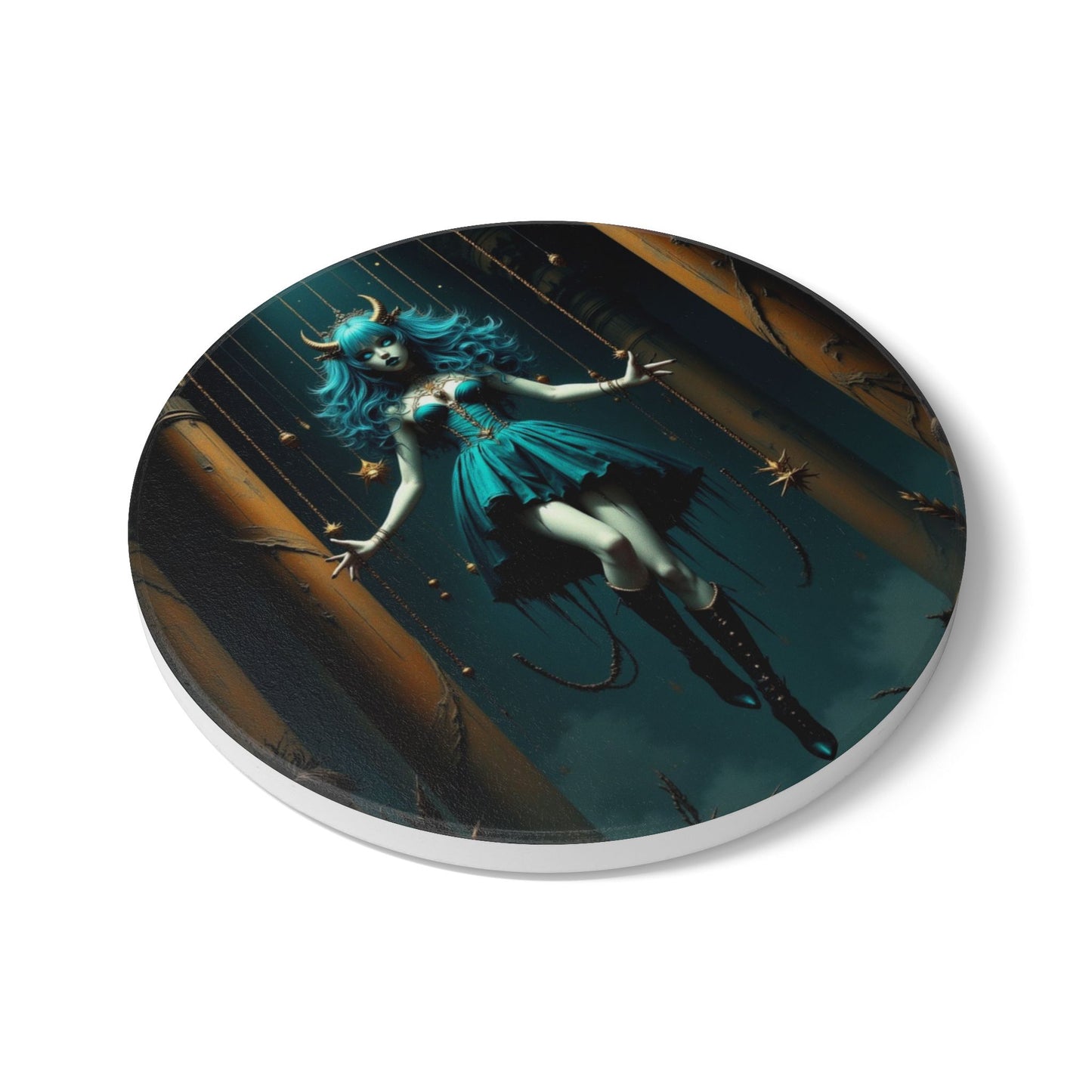 Gothic Demon Girl Ceramic Coaster - Unique Home Decor, Drinkware Accessory, Housewarming Gift, Halloween Decoration, Art Enthusiast