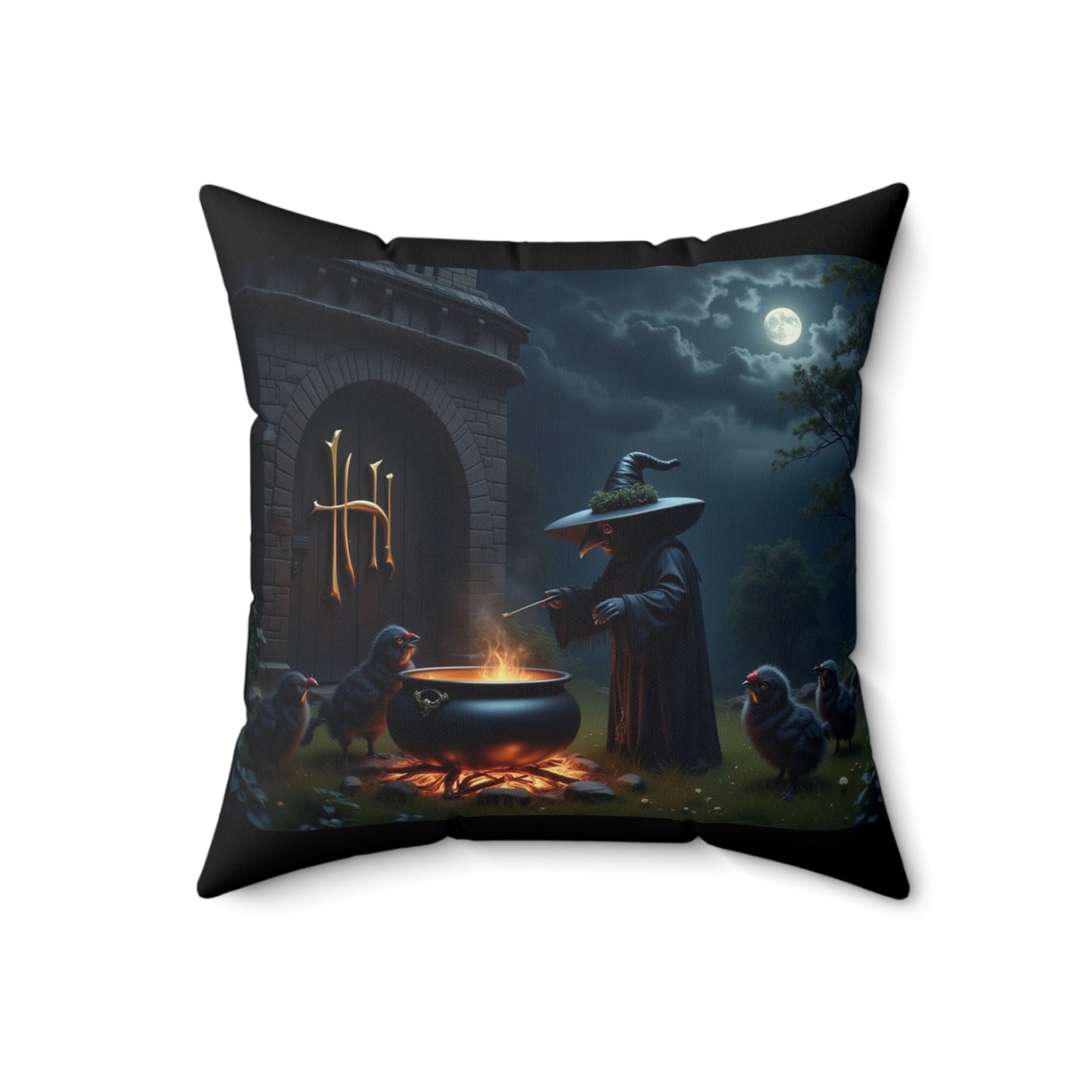 Hen-rie Potter, Spooky Halloween Square Pillow, Witch Decor, Cozy Halloween Home, Fall Gathering, Spun Polyester Cushion, Harry Potter Hens