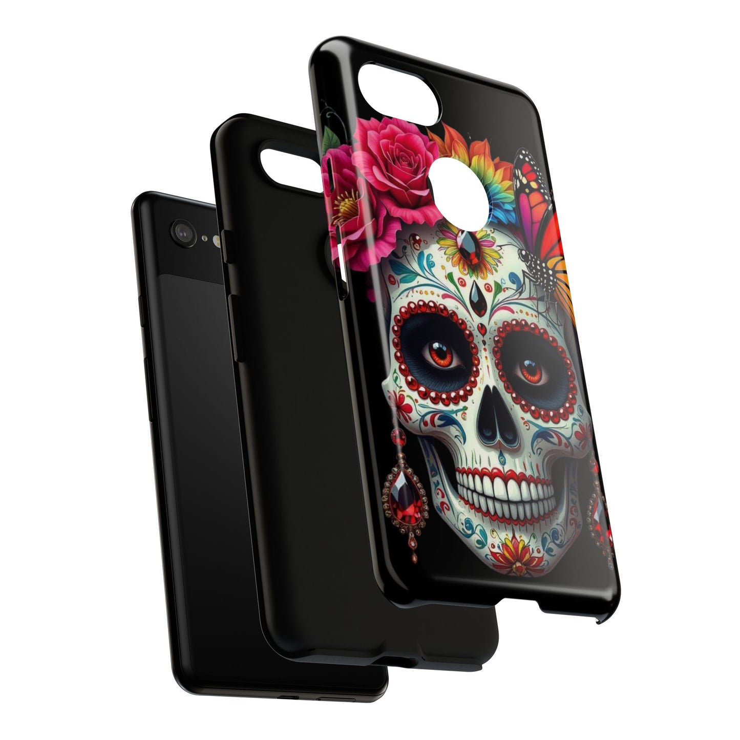 Colorful Sugar Skull Phone Case, Day of the Dead Case, Floral Phone Cover, Flower Skull Design, Edgy Phone Accessory