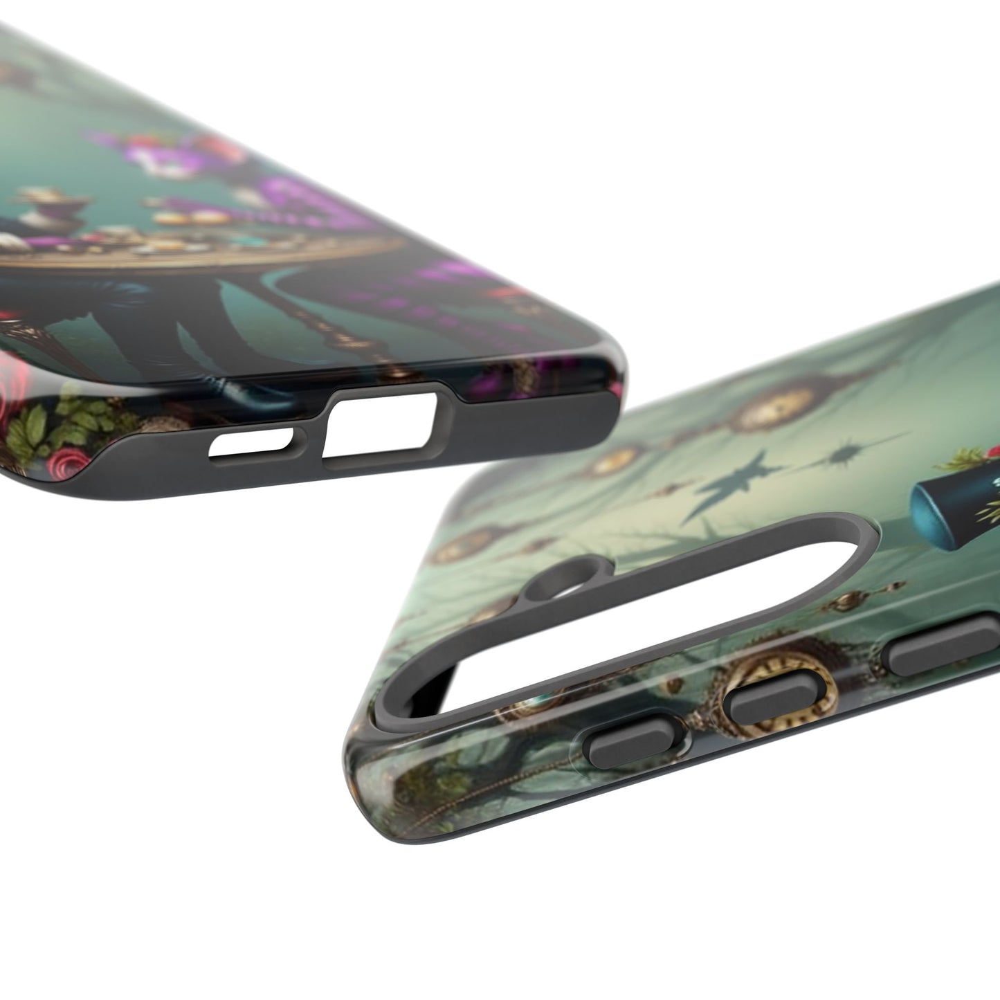 Whimsical Phone Case with Cat and Mad Hatter Design, Perfect for Gifting, Fantasy Lovers, Tea Party Theme, Tough Cases