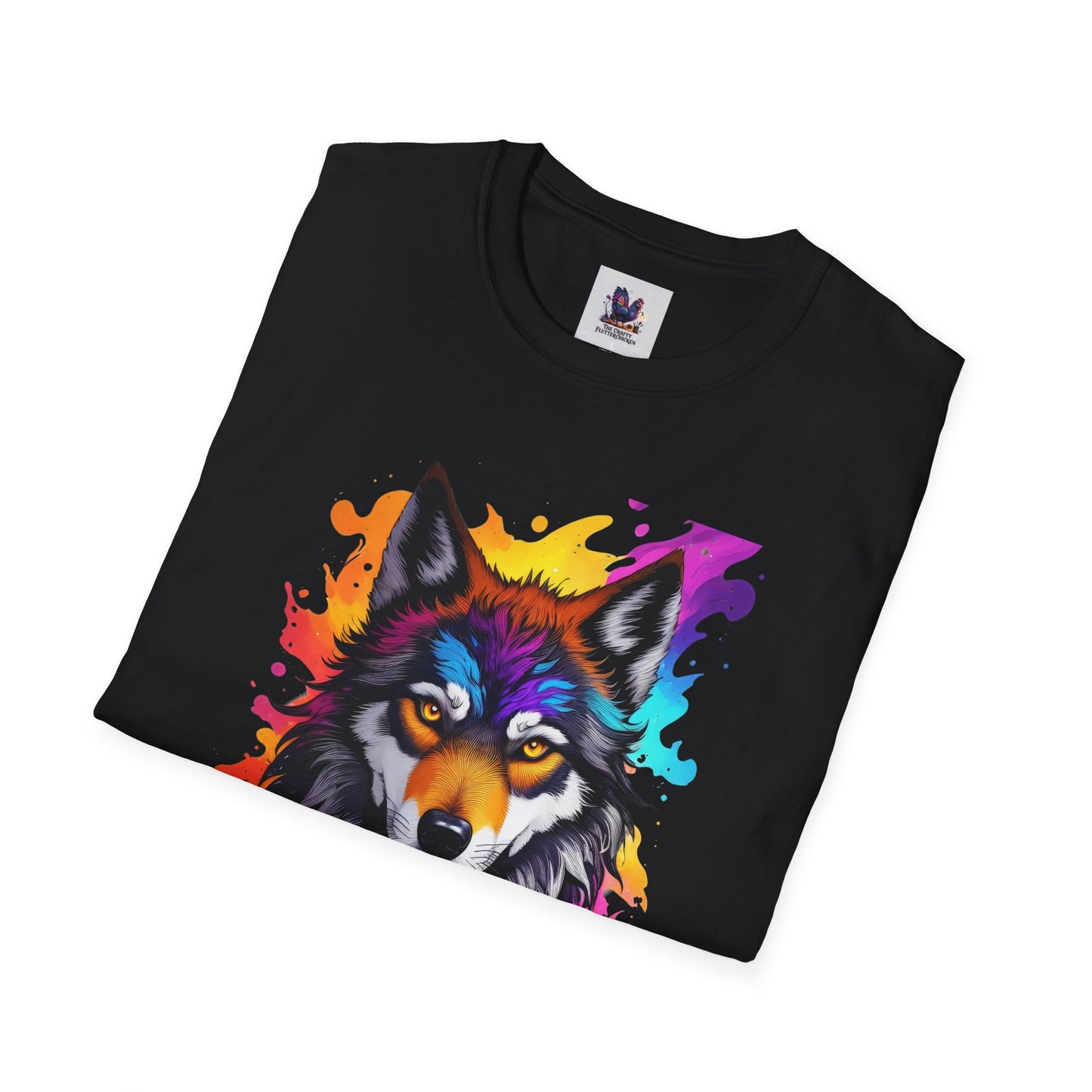 Colorful Wolf Art Unisex Softstyle T-Shirt, Animal Lover Gift, Colorful Tee, Nature-Inspired Apparel, Cute Graphic Shirt