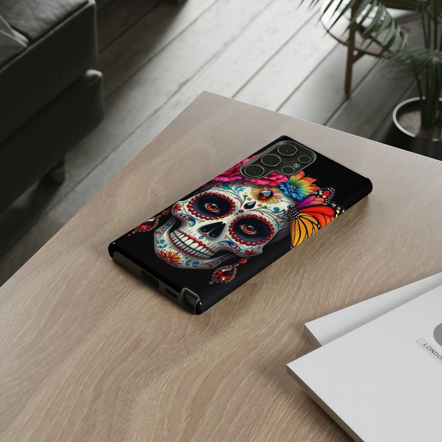 Colorful Sugar Skull Phone Case, Day of the Dead Case, Floral Phone Cover, Flower Skull Design, Edgy Phone Accessory