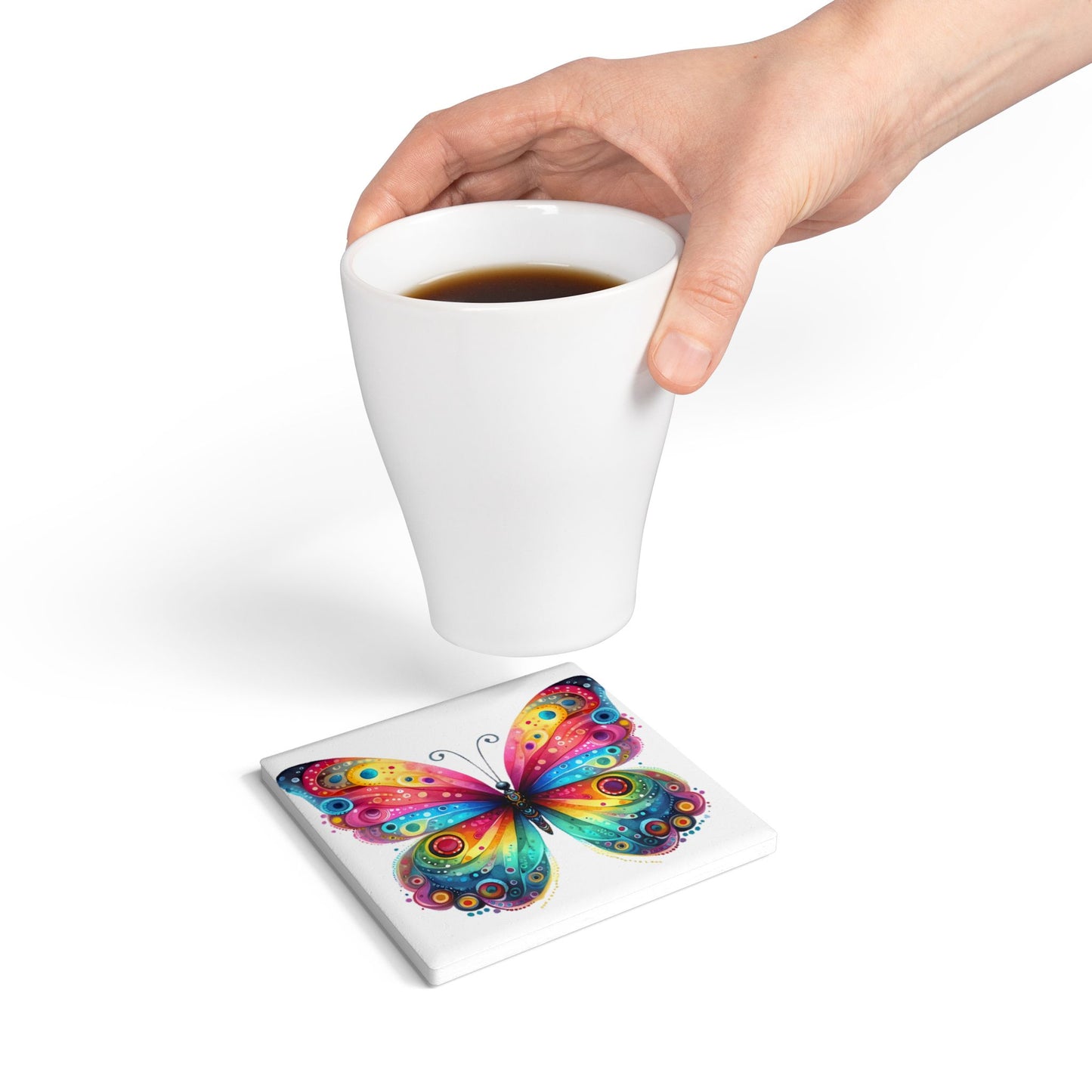 Ceramic Coaster, Rainbow Butterfly