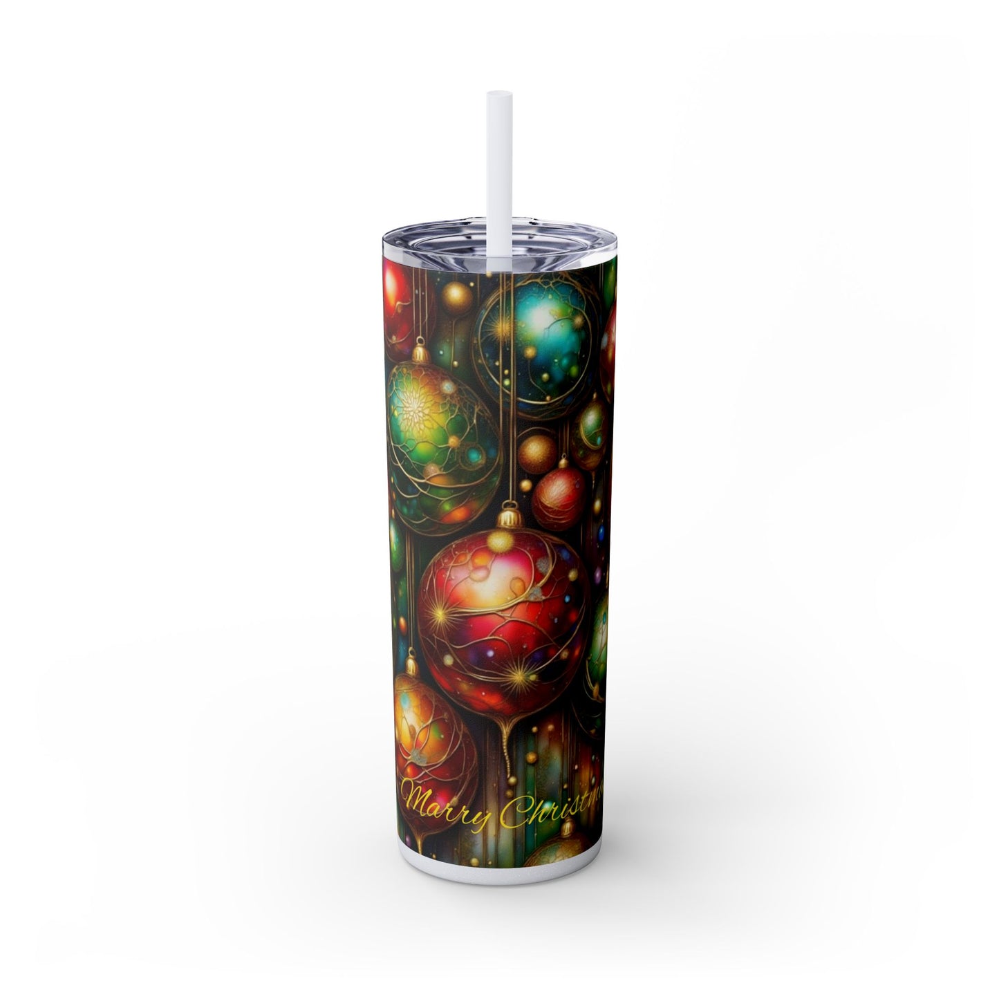 Colorful Holiday Skinny Tumbler, 20oz Christmas Drinkware, Festive Travel Mug, Gift for Him/Her, Party Essential, Reusable Eco-Friendly