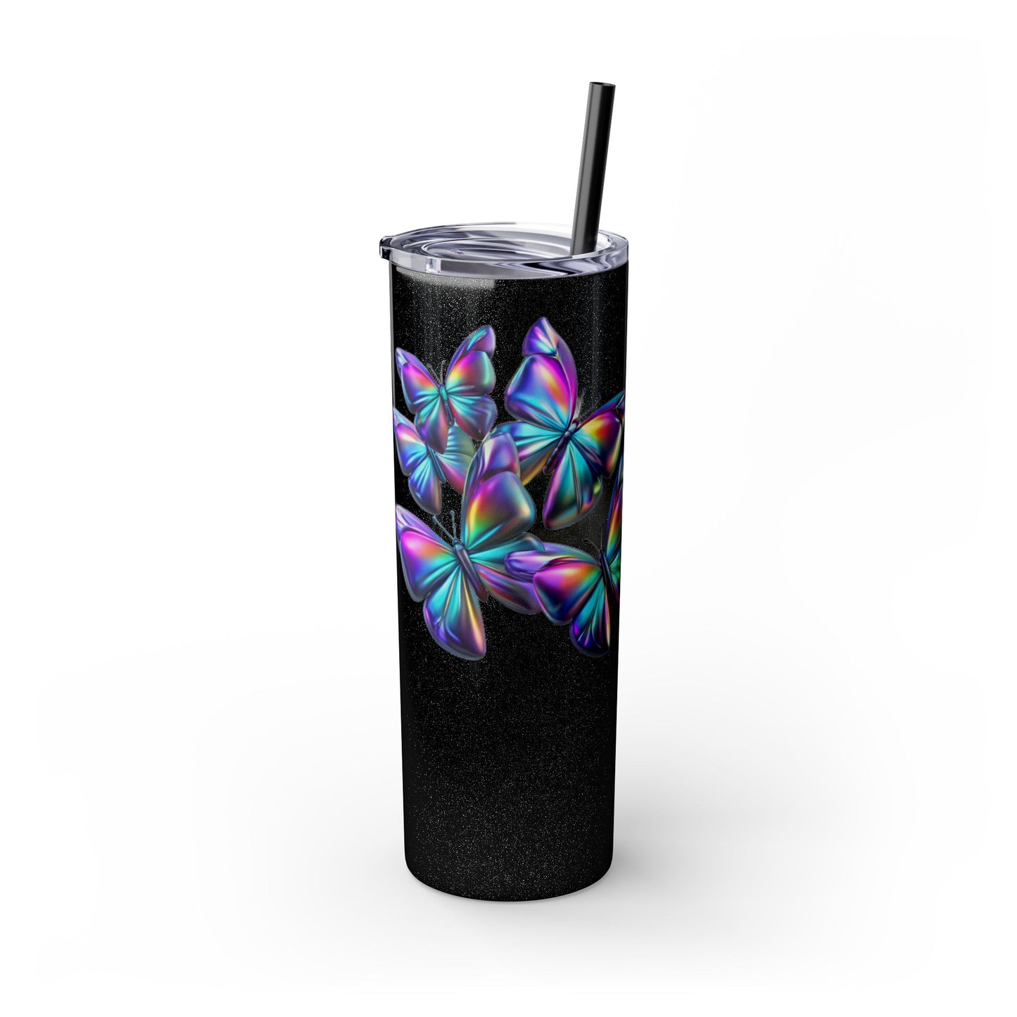 Purple Butterfly Swarm Tumbler with Straw, 20oz