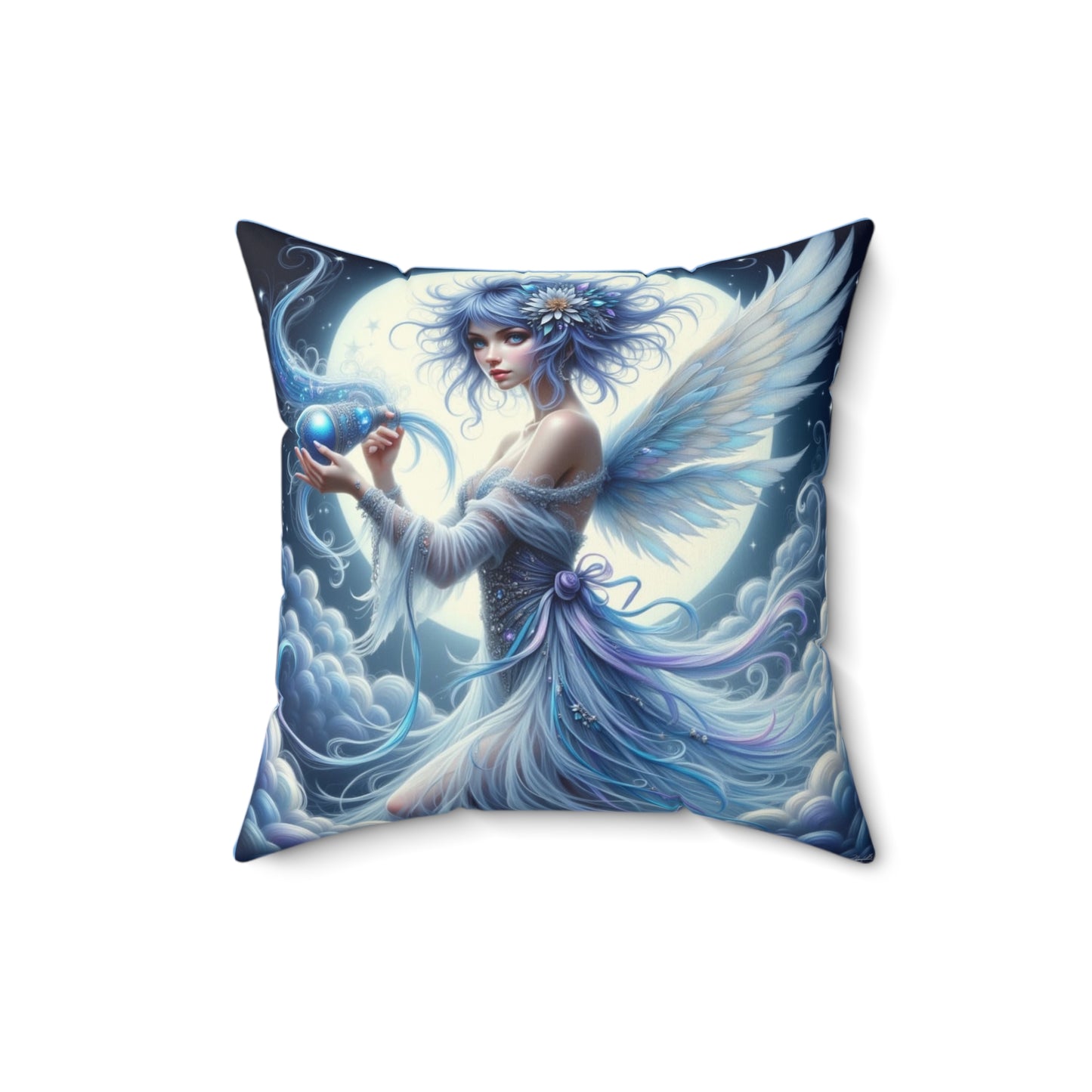 Zodiac Aquarius, Whimsical Fairy Art Pillow, Home Decor Cushion, Fantasy Throw Pillow, Cozy Room Accent, Gift for Fairy Lovers