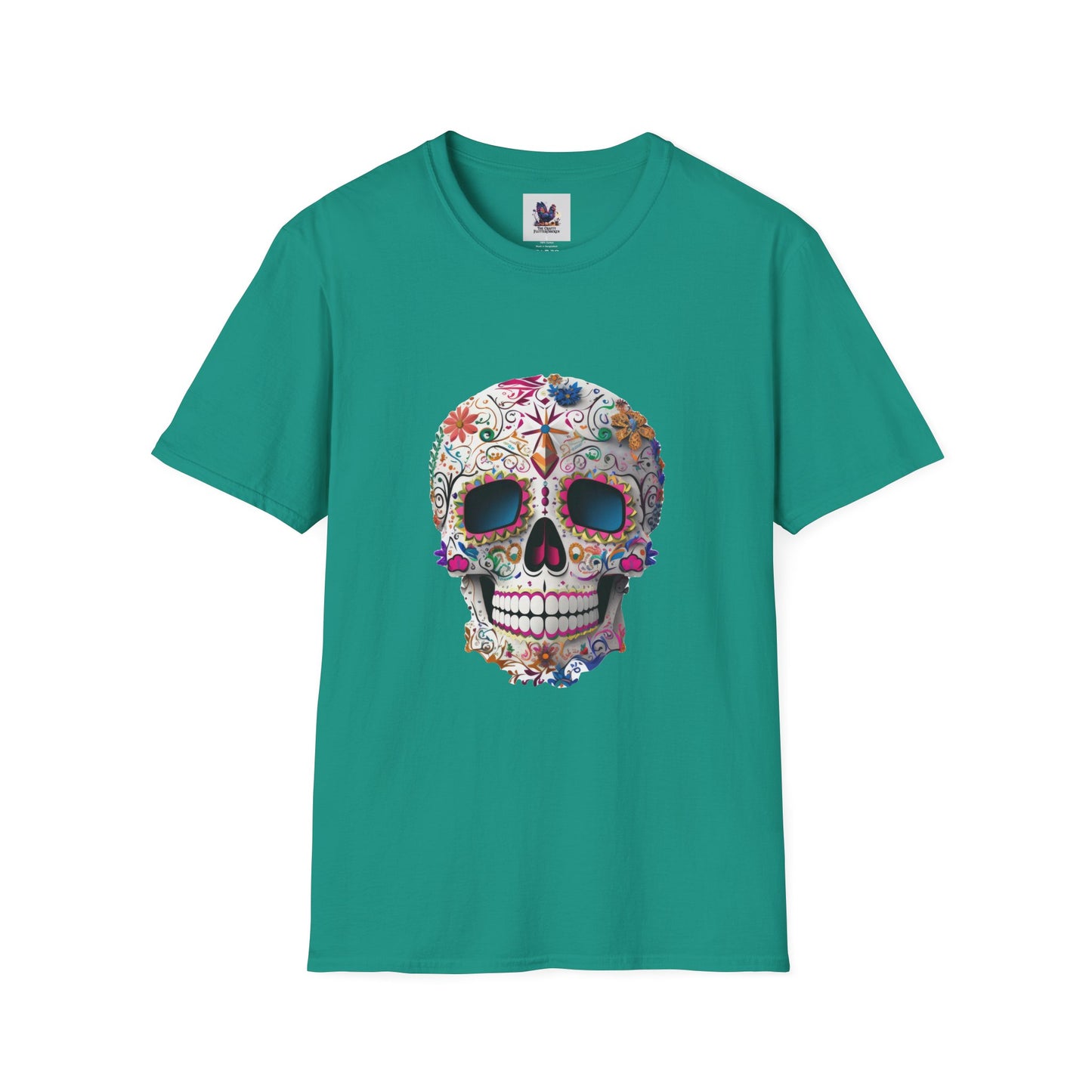 Colorful Sugar Skull Art Unisex Softstyle T-Shirt, Colorful Tee, Cute Graphic Shirt