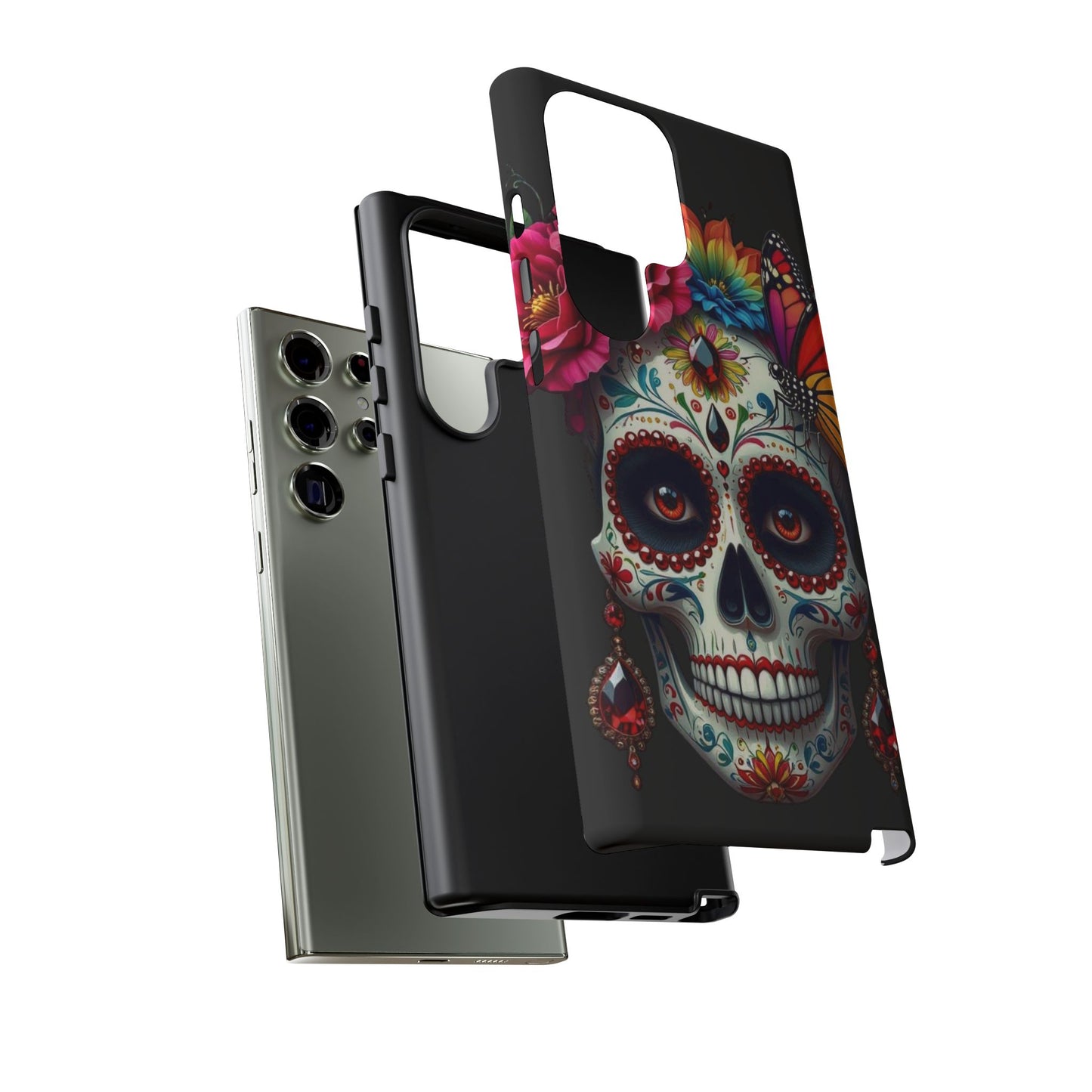 Colorful Sugar Skull Phone Case, Day of the Dead Case, Floral Phone Cover, Flower Skull Design, Edgy Phone Accessory