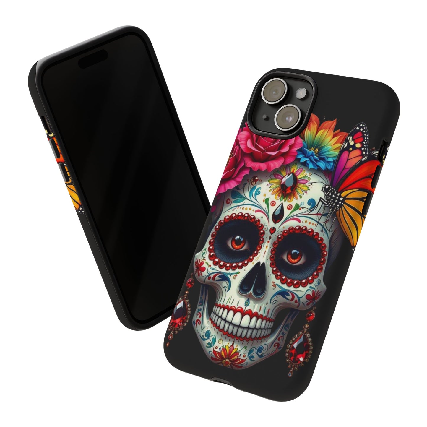 Colorful Sugar Skull Phone Case, Day of the Dead Case, Floral Phone Cover, Flower Skull Design, Edgy Phone Accessory