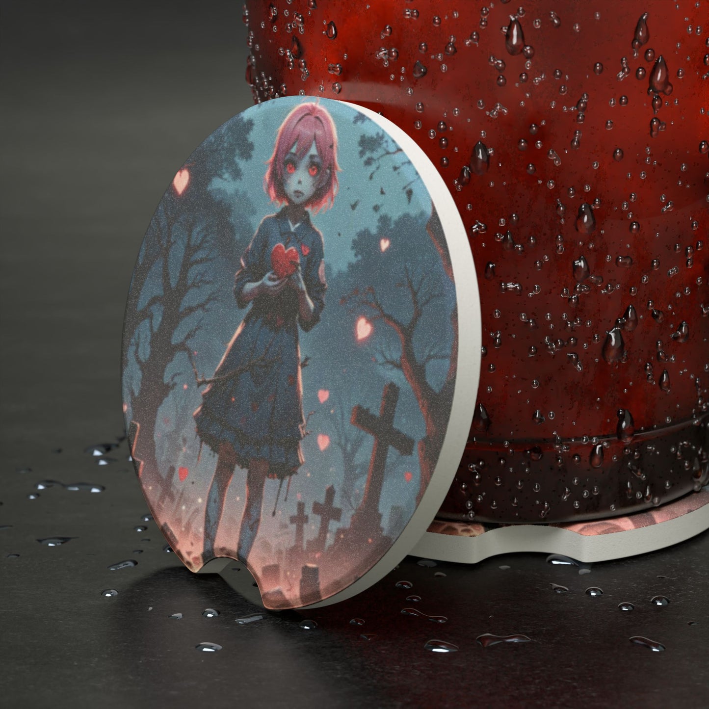 Gothic Soapstone Car Coaster, Dark Fantasy Coaster, Automotive Décor, Novelty Gift, Spooky Car Accessory, Halloween Gift Idea, Anime