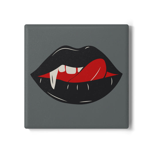 Vampire Lip Ceramic Coaster - Gothic Home Decor, Halloween Party Decor, Unique Gift, Coffee Table Accessory, Kitchen Decor